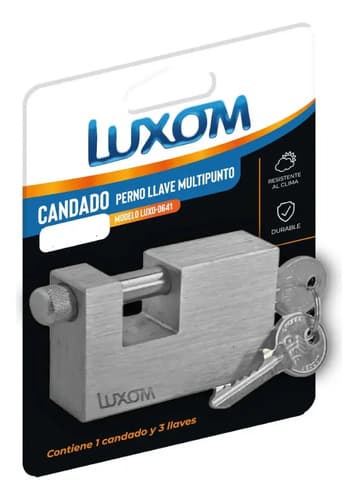 Candado Perno 70mm 3 Llaves Multipunto Hierro Luxom Premium Plateado
