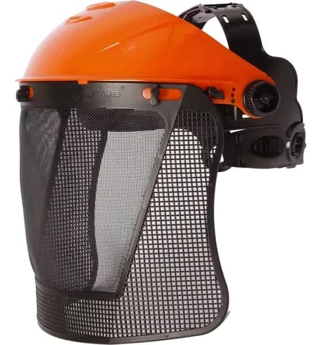 Protector Facial Malla Tejida Jardinero Con Arnés Premium Naranja/negro