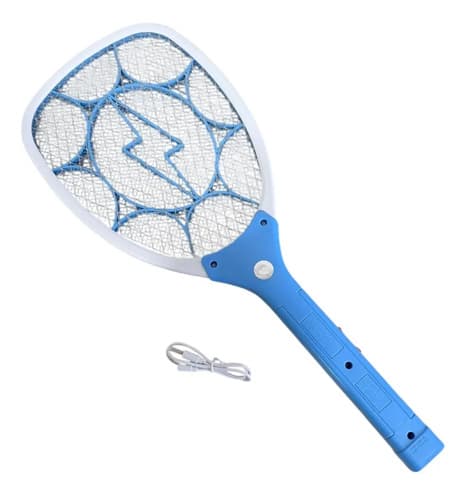 Raqueta Mata Mosquitos Moscas Premium Recargable Usb Azul Acero
