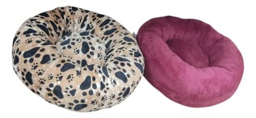 2 Unidades De Nido Cuchita De Perros , Gatos De 60 Cm. Beige Con Estampado De Huellas Y Bordó Estampado De Huellas / Liso