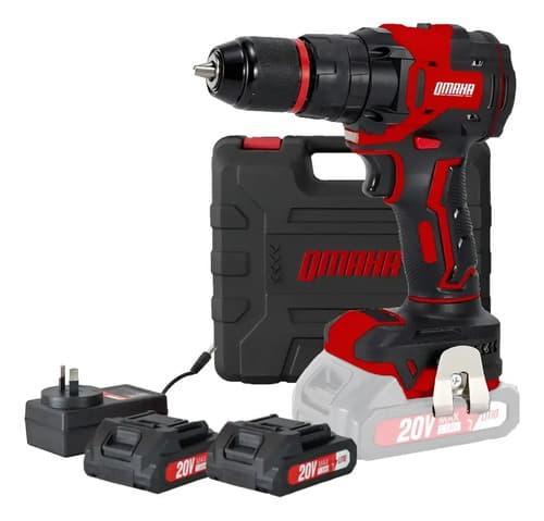 Taladro Atornillador Percutor Brushless Omaha 20v 45nm 2 Baterías Cargador Rojo 50/60hz