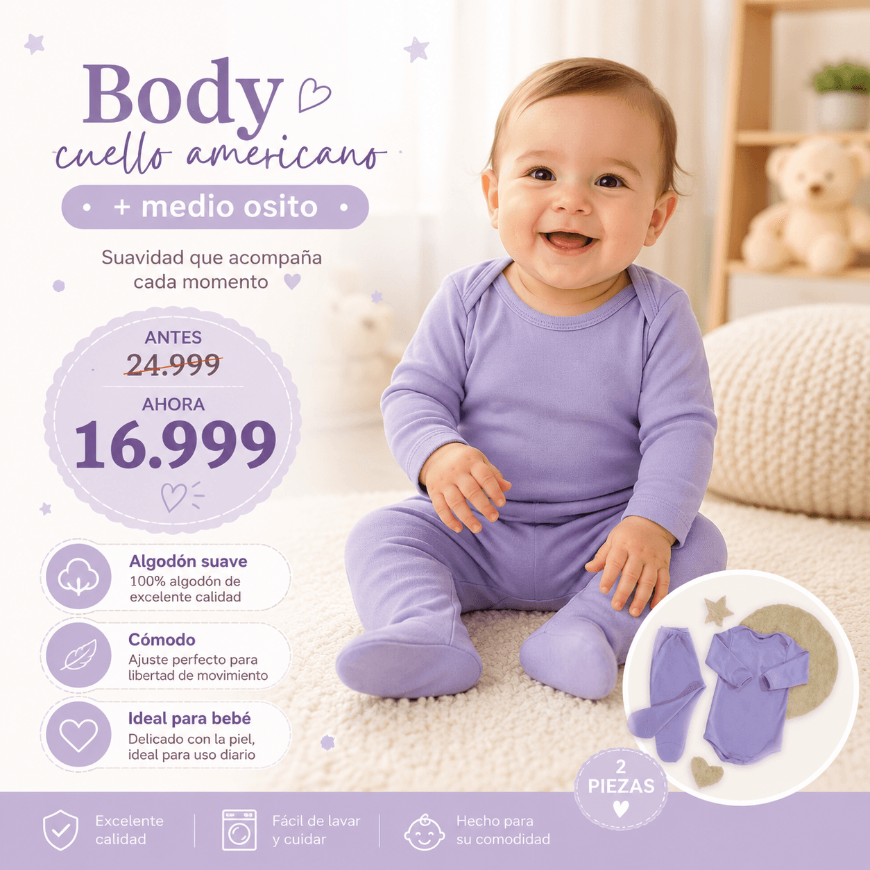 Body Cuello Americano + Medio Osito · Mellimelos
