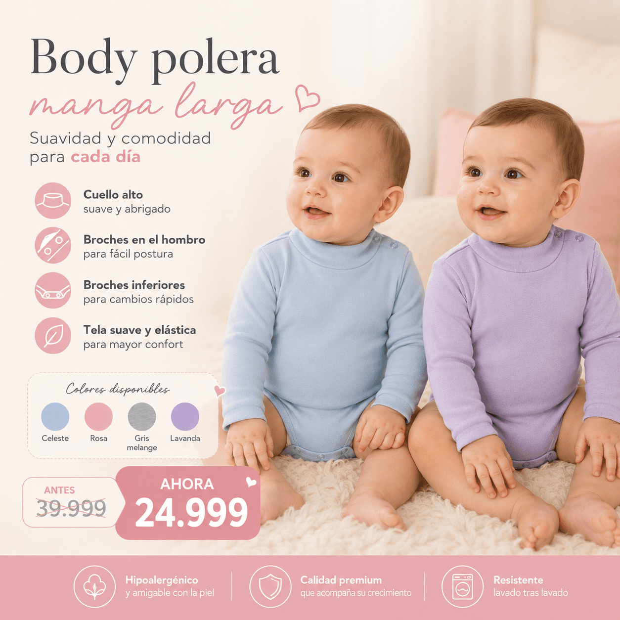 Comprar Body Algodón Premium Manga Larga Bebé · Suave Tacto online — marketplace Argentina MadsJeez — Ropa para Bebés