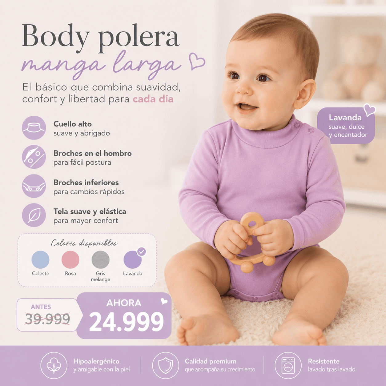 Body Cuello Alto Suave y Cómodo · Indumentaria Bebé