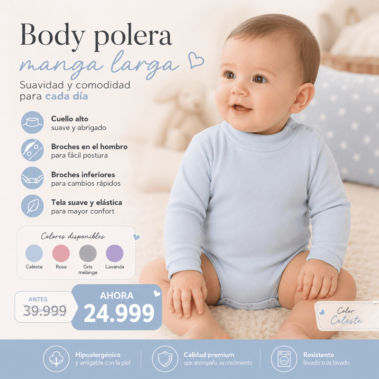 Body Cuello Alto Manga Larga · Suave y Abrigado