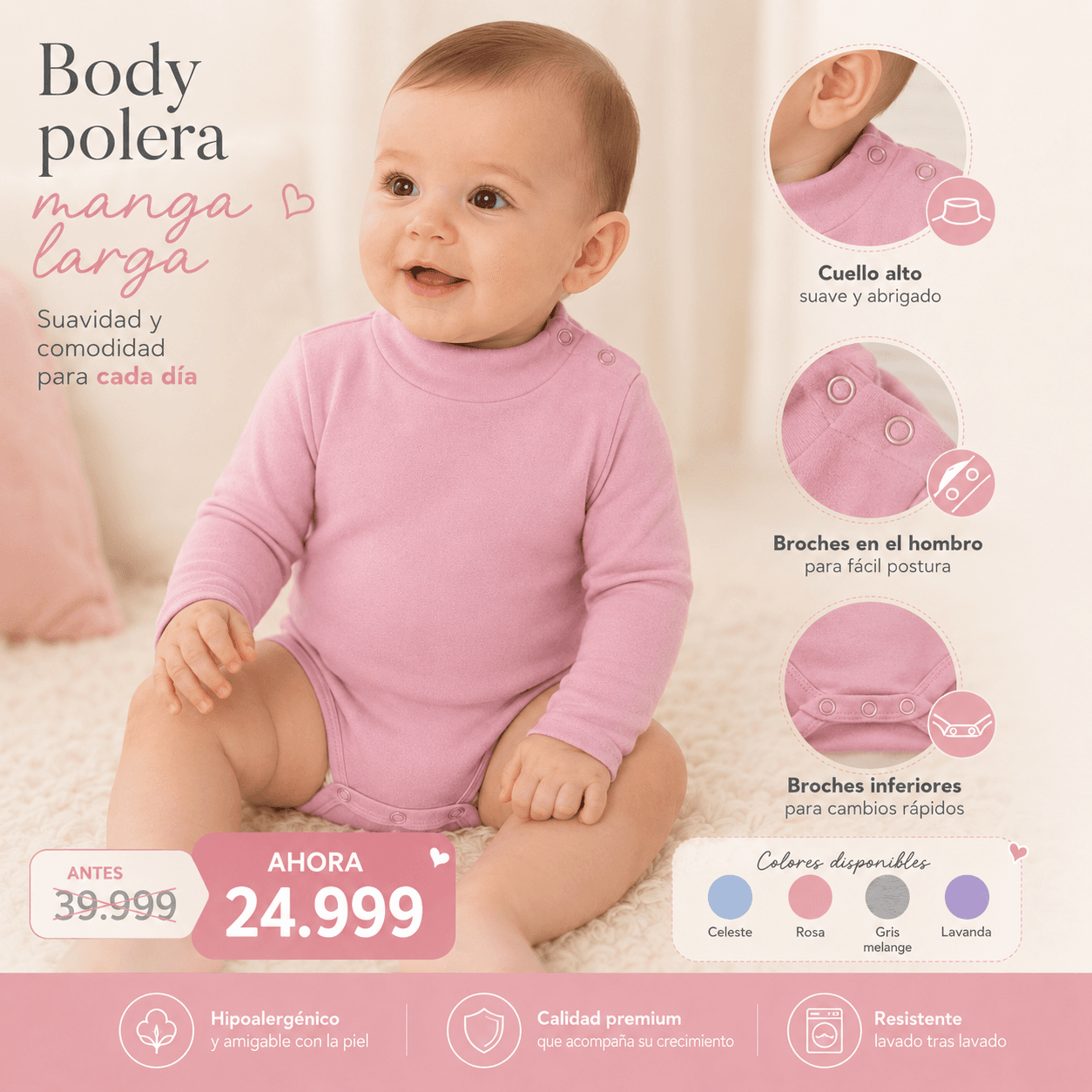Comprar Body Polera Manga Larga · Hipoalergénico online — marketplace Argentina MadsJeez — Ropa para Bebés