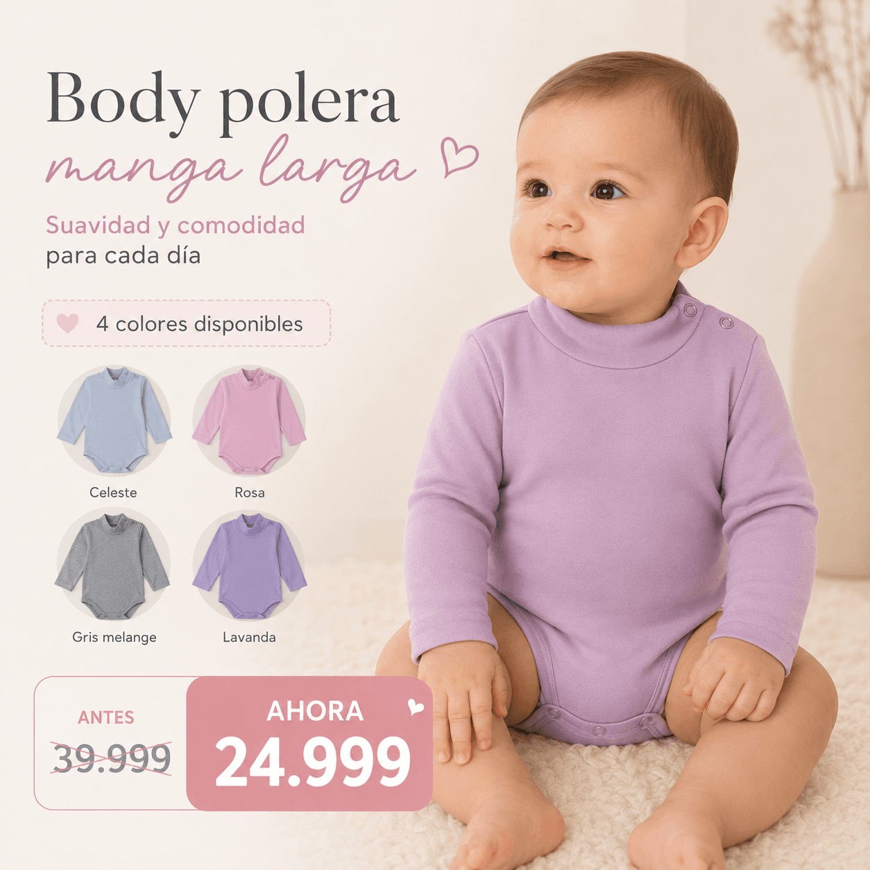Body Polera Manga Larga · Varios Colores Disponibles