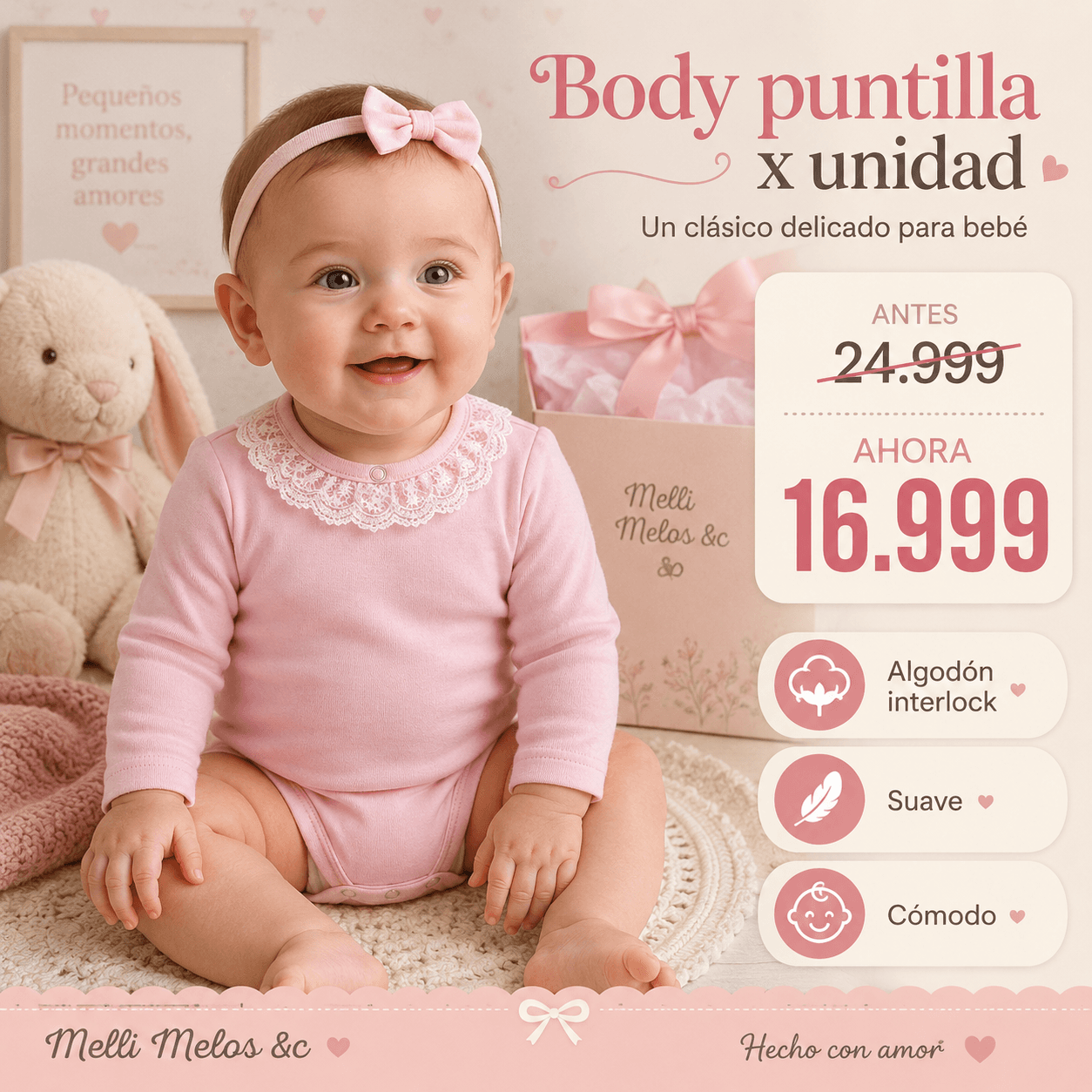 Comprar Body con Puntilla en Cuello y Mangas · Bebé online — marketplace Argentina MadsJeez — Ropa para Bebés