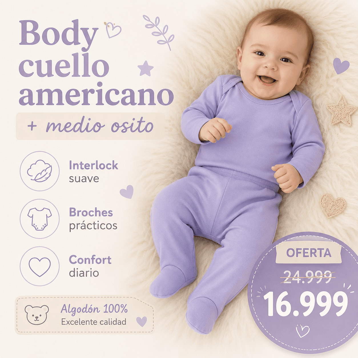 Comprar Body Manga Larga + Medio Osito · Pack 2 Piezas online — marketplace Argentina MadsJeez — Ropa para Bebés
