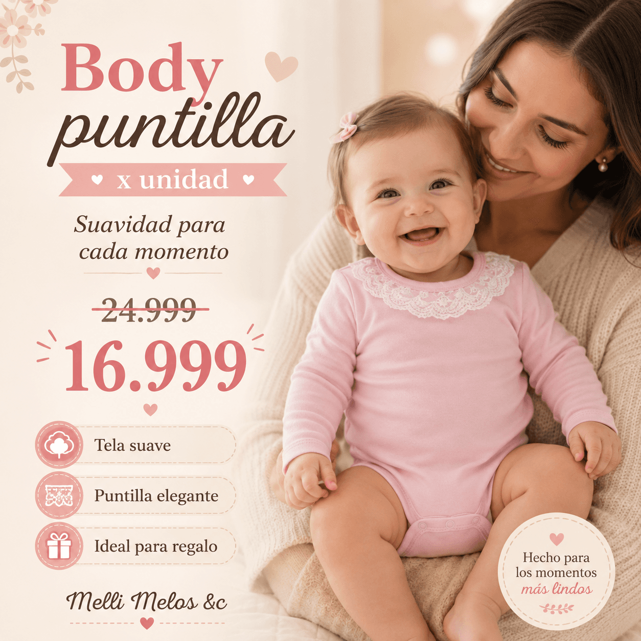 Comprar Body Puntilla Algodón Interlock · Ideal para Bebé online — marketplace Argentina MadsJeez — Ropa para Bebés