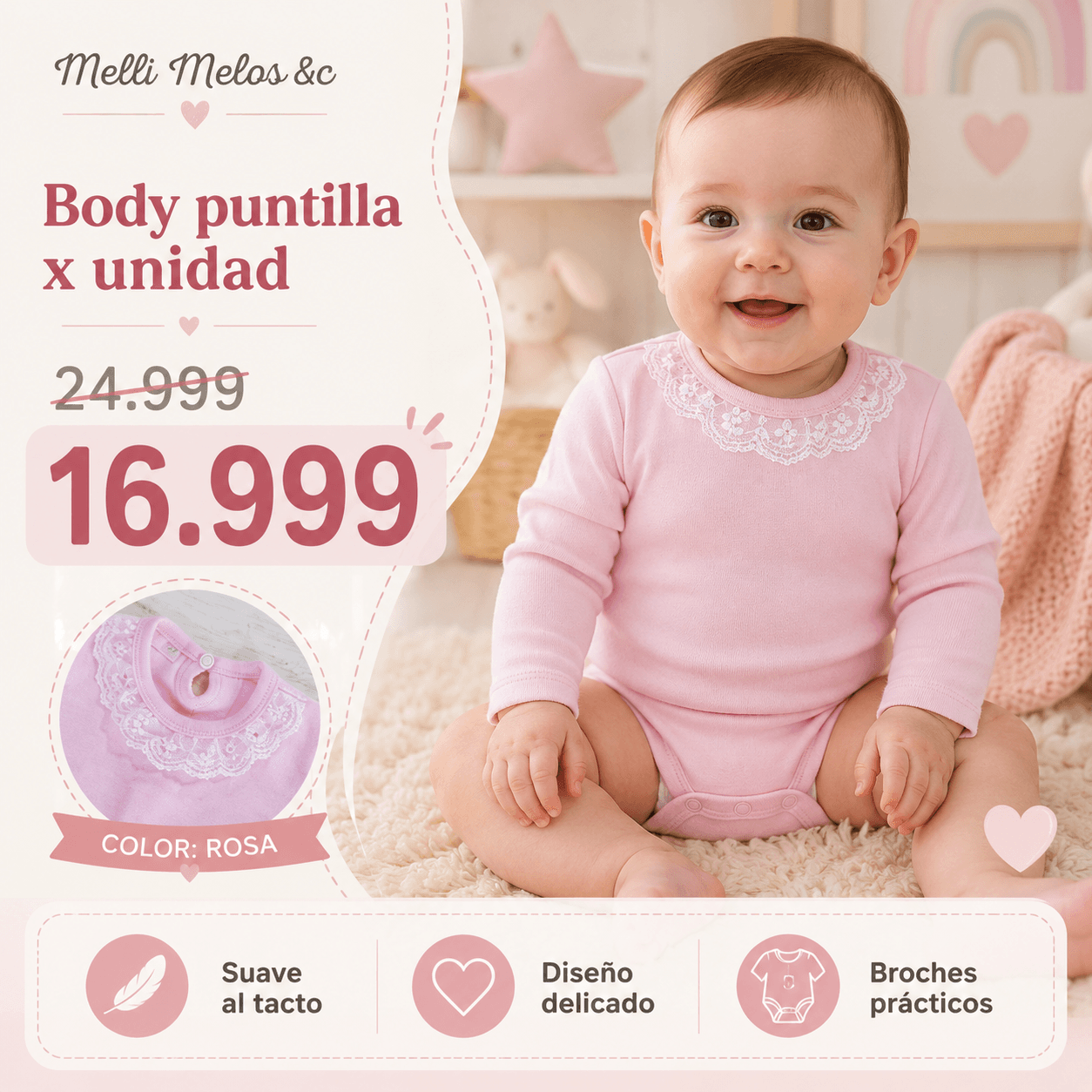 Body Puntilla Premium · Delicado y Cómodo Bebé