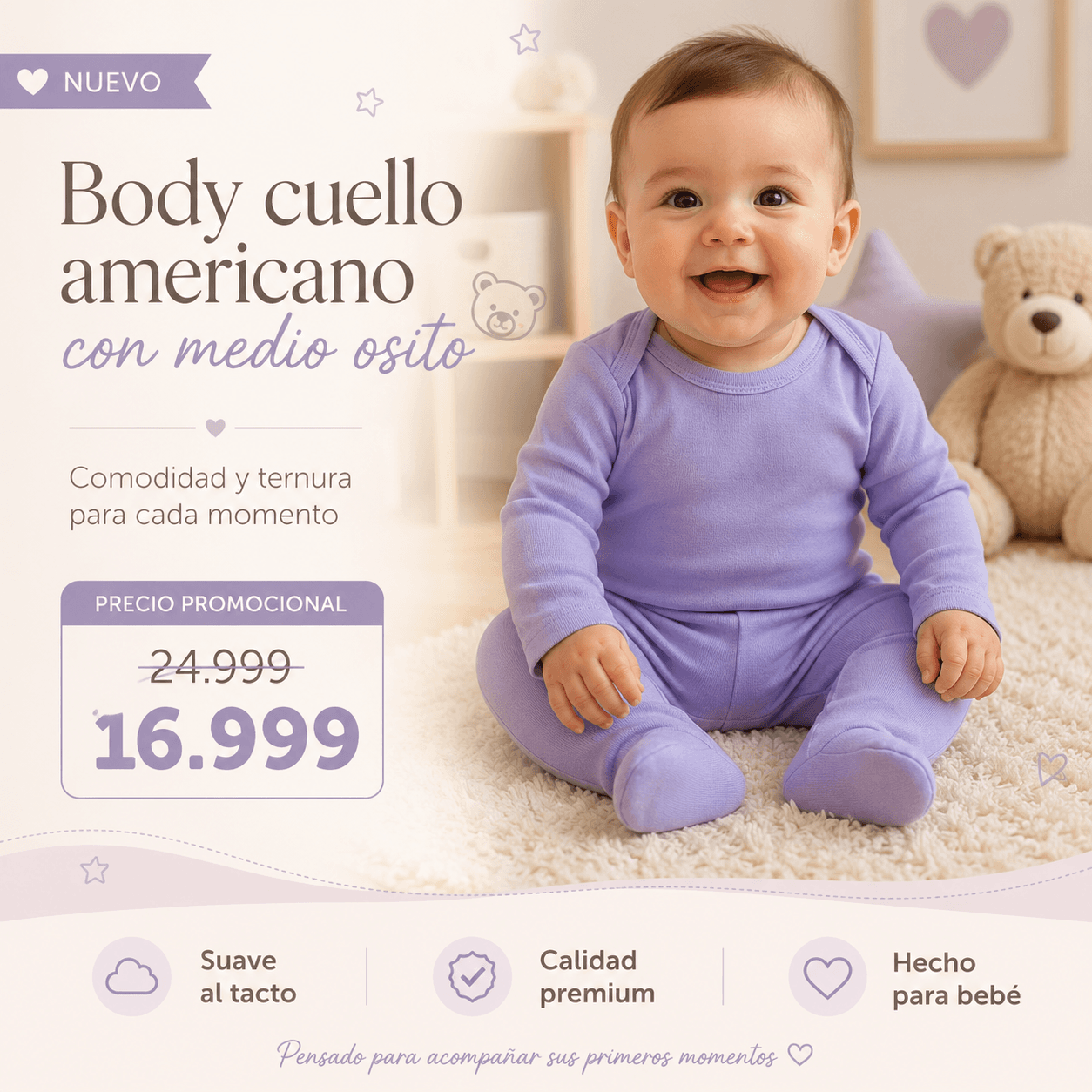Comprar Body + Medio Osito Algodón Premium · Pack Bebé online — marketplace Argentina MadsJeez — Ropa para Bebés