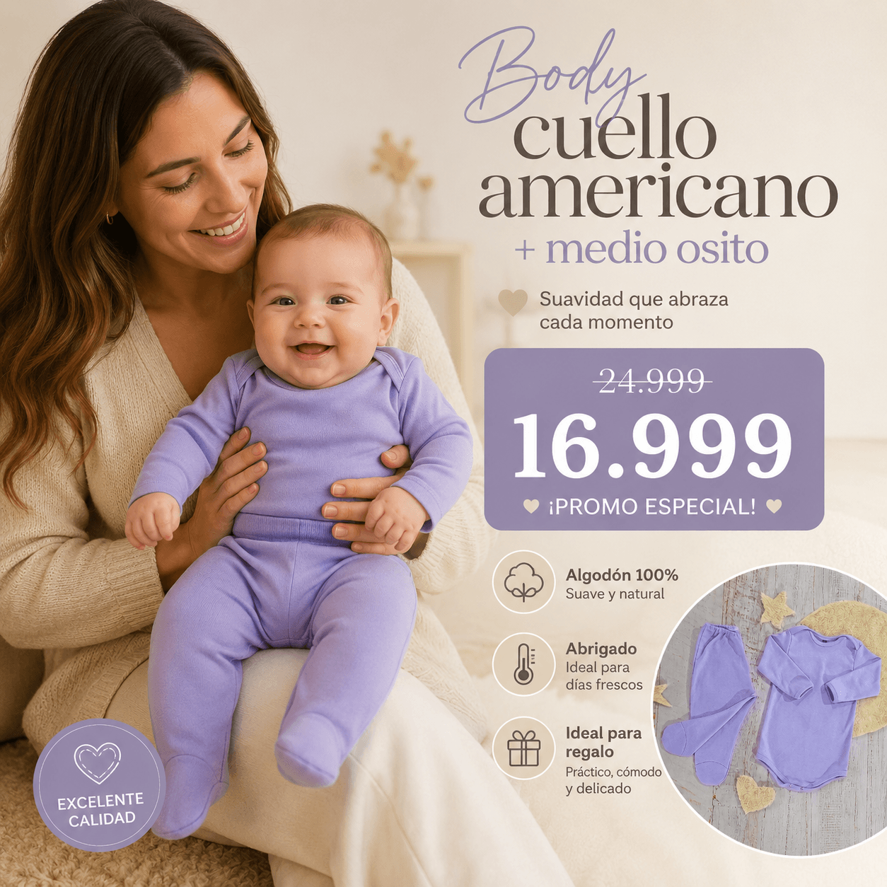 Comprar Body Americano + Medio Osito · Cómodo y Suave Bebé online — marketplace Argentina MadsJeez — Ropa para Bebés