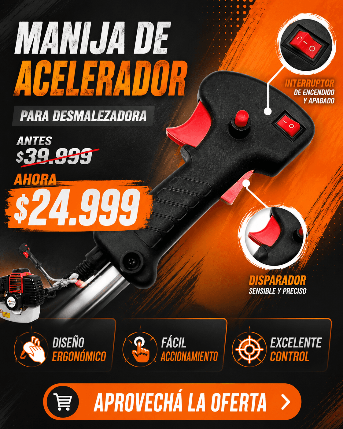 Comprar Manija de Acelerador para Desmalezadora con Disparador Sensible online — marketplace Argentina MadsJeez — Accesorios y repuestos para herramientas