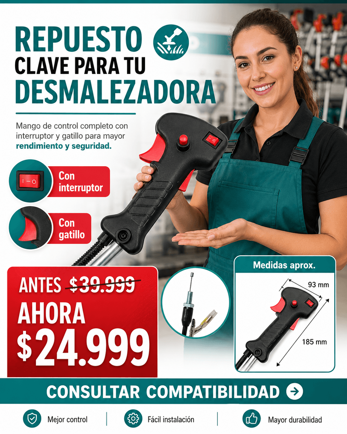 Repuesto Clave Desmalezadora - Manija con Interruptor y Gatillo