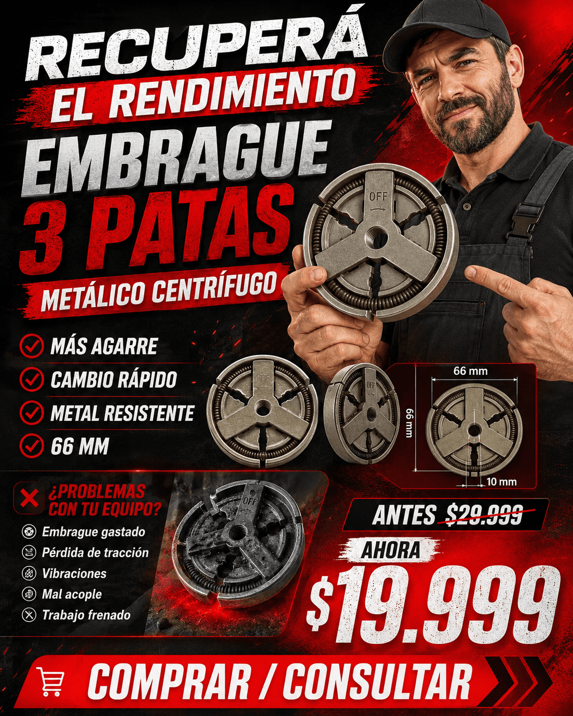 Embrague para Desmalezadora China - Cambio Simple Trabajo Seguro
