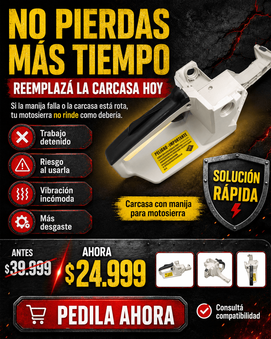 Comprar Repuesto Carcasa Motosierra 45cc/52cc - No Pierdas Más Tiempo online — marketplace Argentina MadsJeez — Accesorios y repuestos para herramientas