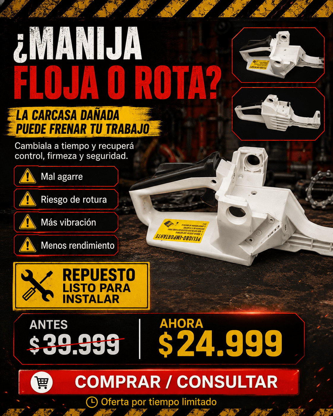 Comprar Manija + Carcasa para Motosierra - Cambio Clave Reparación online — marketplace Argentina MadsJeez — Accesorios y repuestos para herramientas