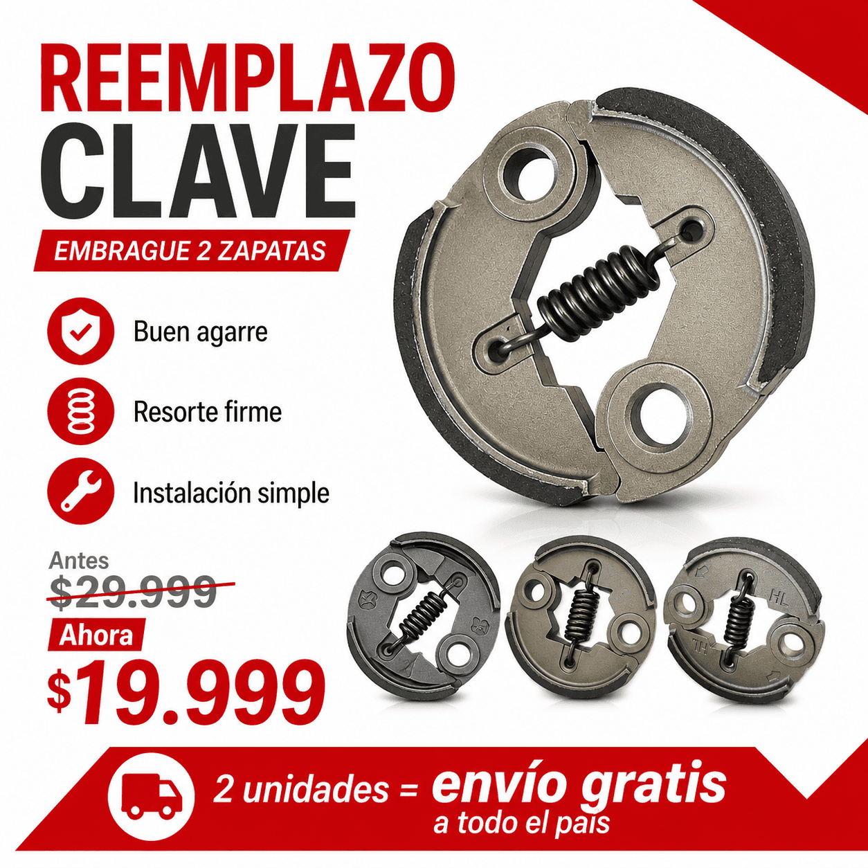 Comprar Embrague Desmalezadora con Resorte Central 2 Zapatas online — marketplace Argentina MadsJeez — Accesorios y repuestos para herramientas