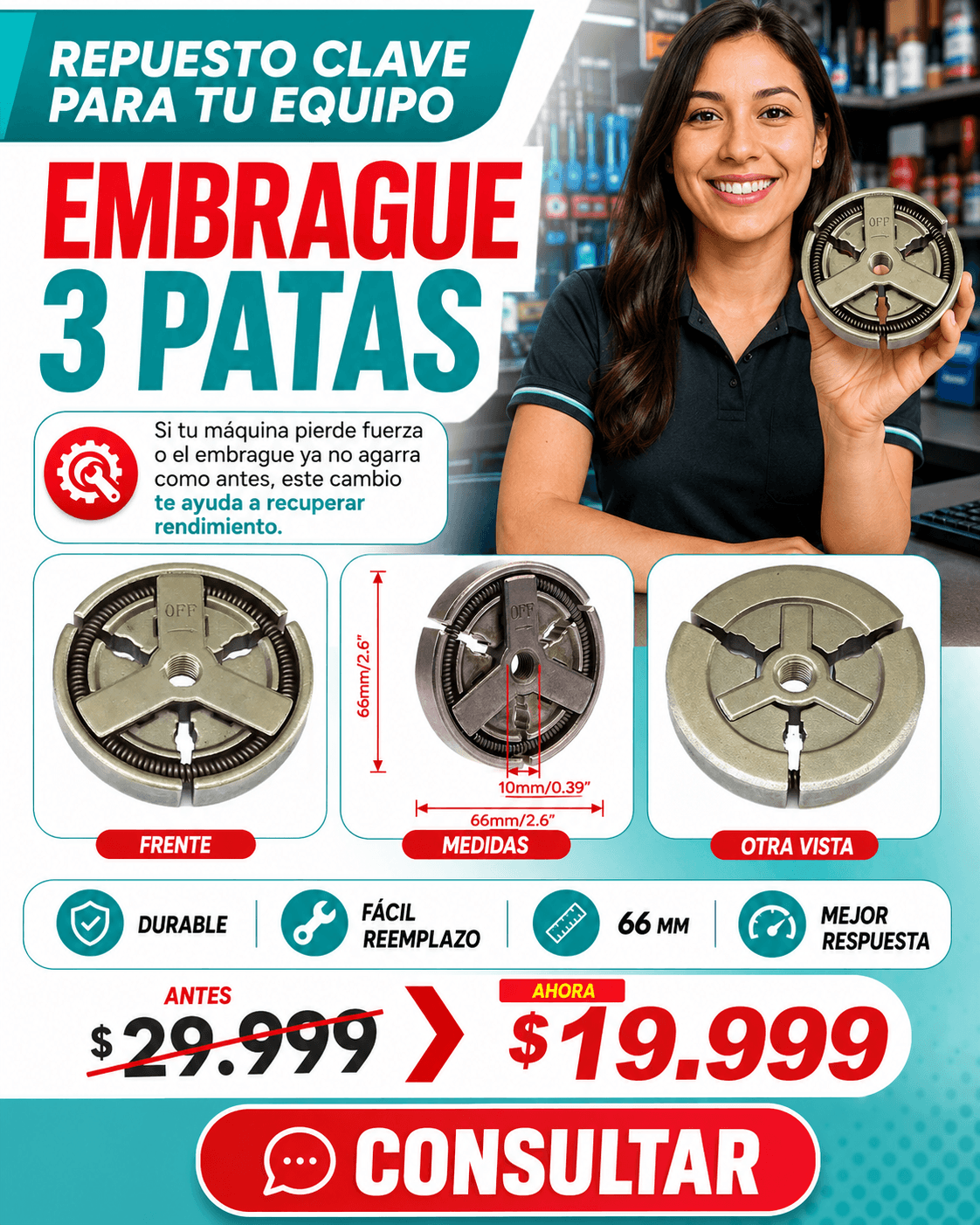 ¿Se Gastó El Embrague? Reemplazo Urgente 3 Patas 66mm