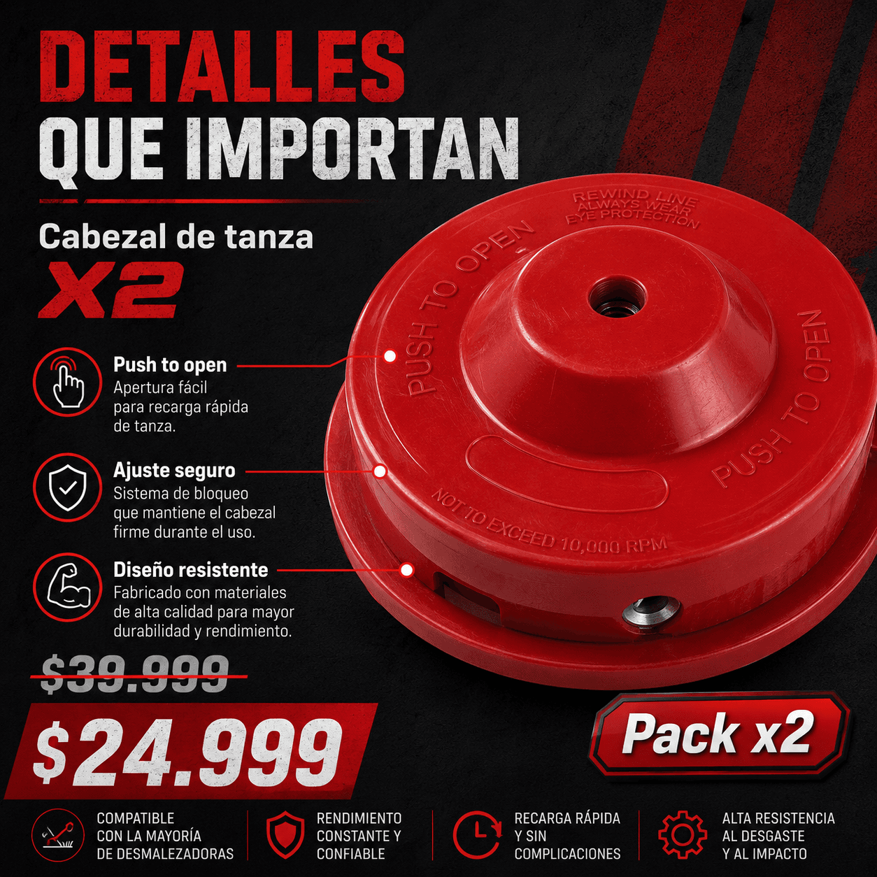 Repuesto Cabezal de Tanza Pack X2 Desmalezadora