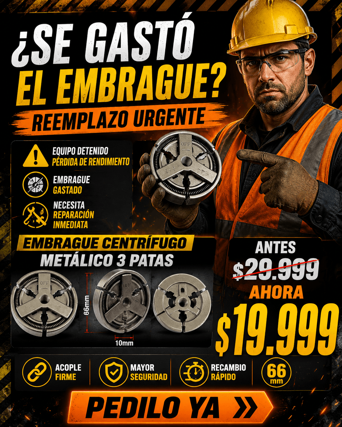 Comprar Embrague 3 Patas 66mm Centro 10mm - Repuesto Premium online — marketplace Argentina MadsJeez — Accesorios y repuestos para herramientas