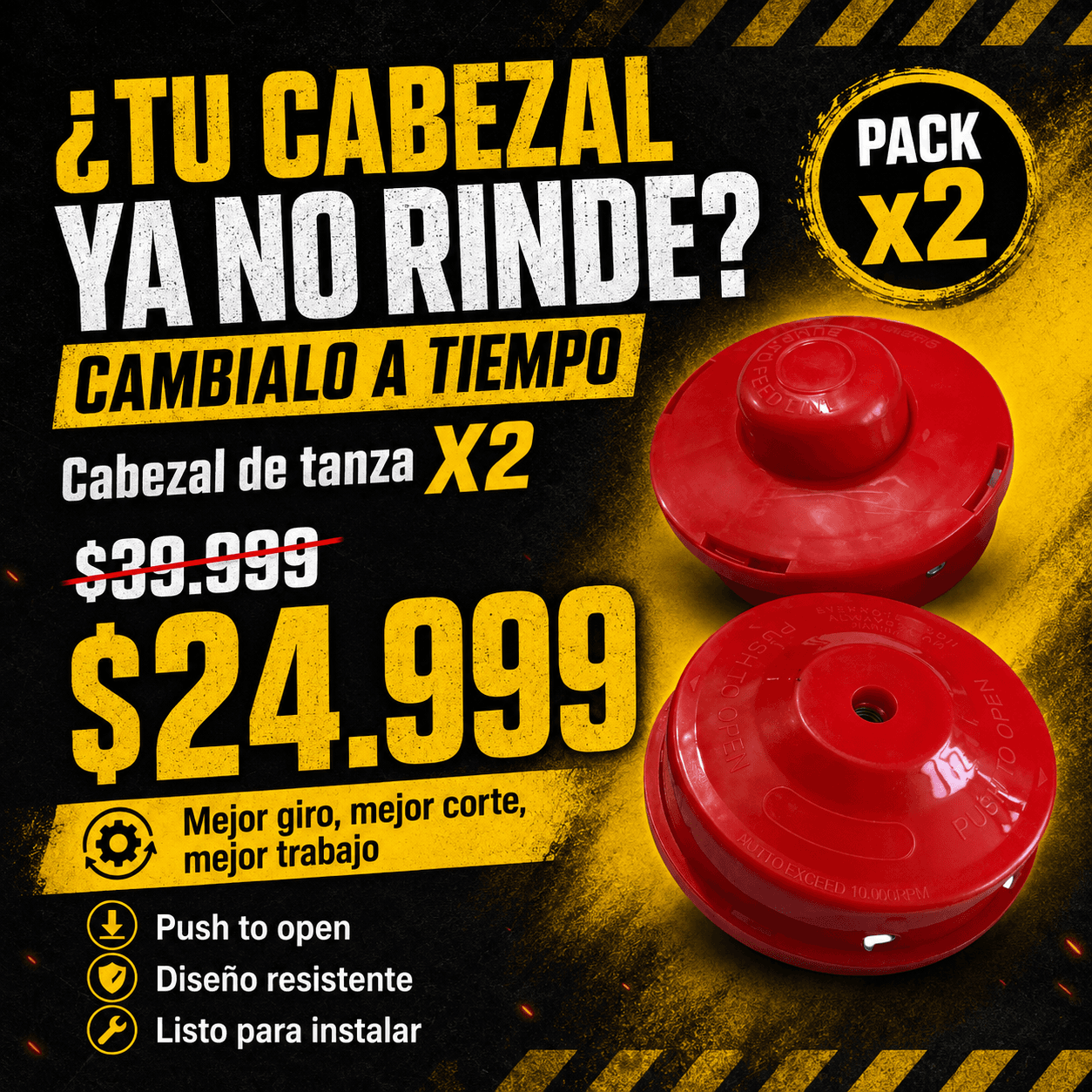 Cabezal de Tanza Pack X2 - Instalación Simple