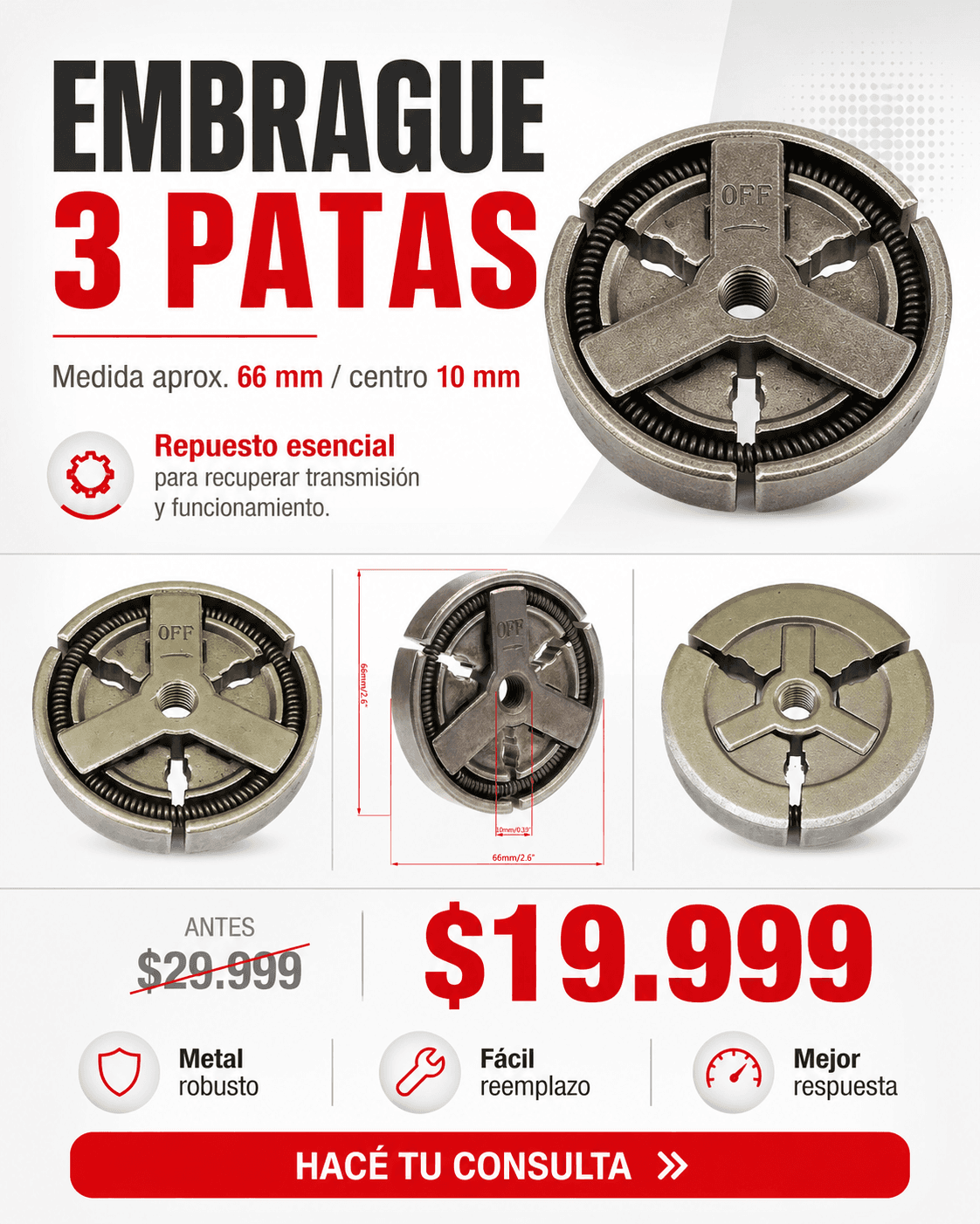 Comprar Embrague Centrífugo Desmalezadora China 52cc - Pieza Metálica online — marketplace Argentina MadsJeez — Accesorios y repuestos para herramientas