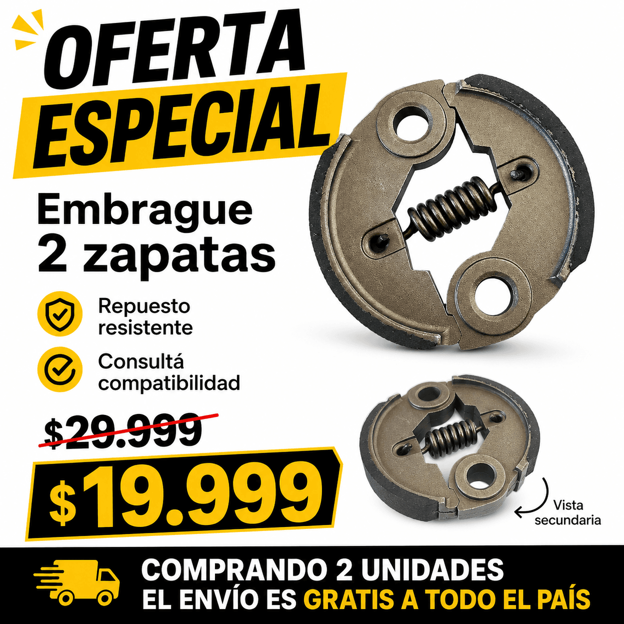 Embrague Centrífugo Premium 2 Zapatas Para Desmalezadora
